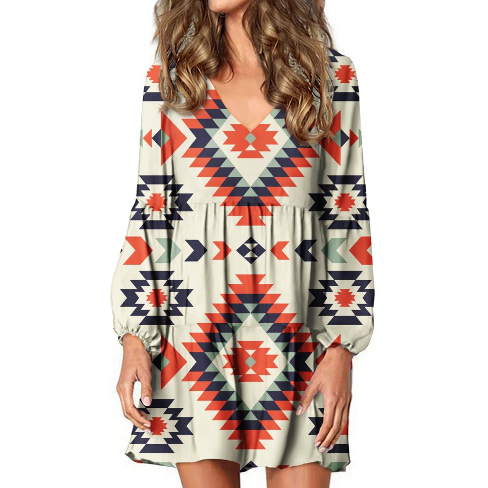 Pink Geometric Pattern Swing Dress