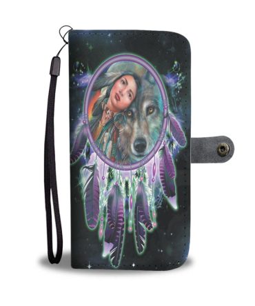 Native Girl & Wolf Wallet Phone Case
