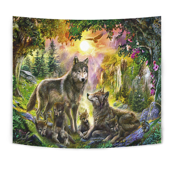 Wolf Happiness Family In The Spring Forest Tapestry - Image 2
