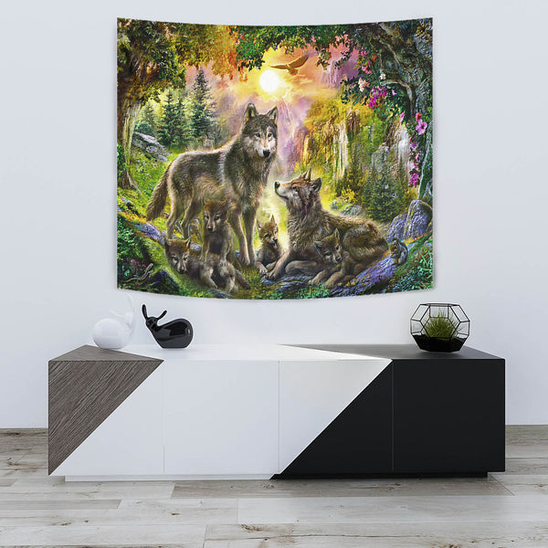 Wolf Happiness Family In The Spring Forest Tapestry - Image 3