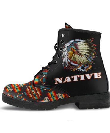 Black Pattern Native Leather Boots