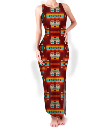 Pattern Native Round Neck Double Slit Sundress