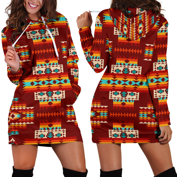 Red Pattern Native Hoodie Dress - Image 2