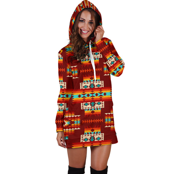 Red Pattern Native Hoodie Dress - Image 4