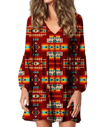 Red Pattern Native Swing Dress