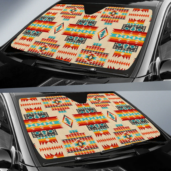 Cream Pattern Native Auto Sun Shades - Image 3