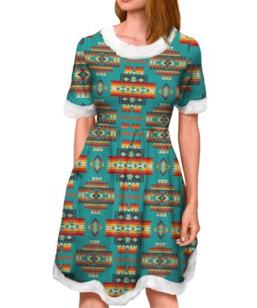 Blue Pattern Native Adult Christmas Dress