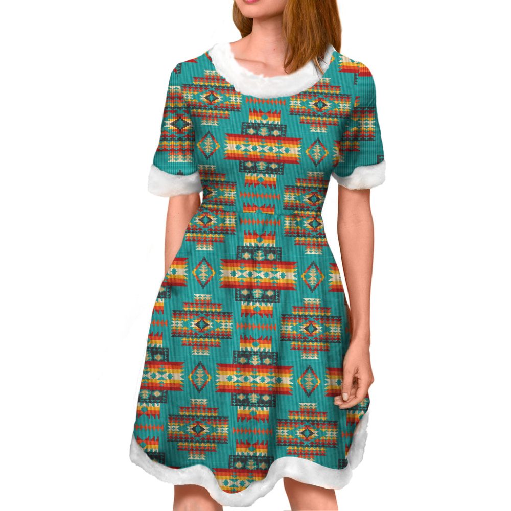 Blue Pattern Native Adult Christmas Dress