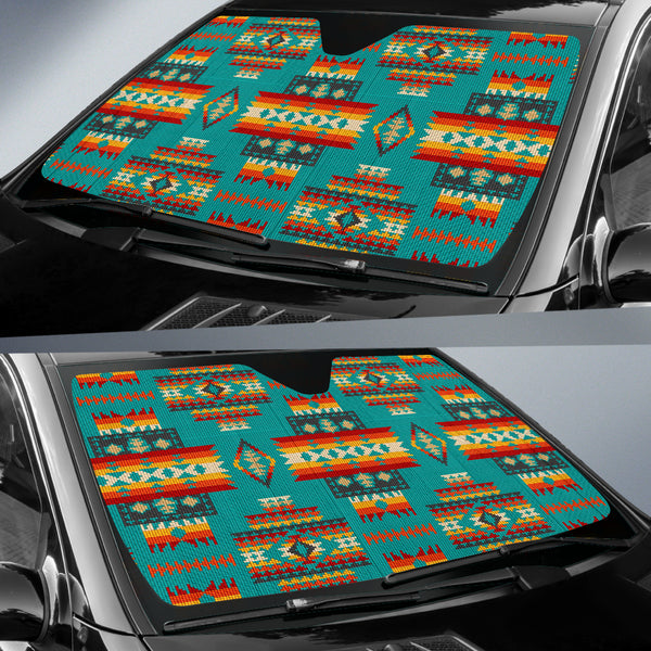 Blue Pattern Native Auto Sun Shades - Image 3