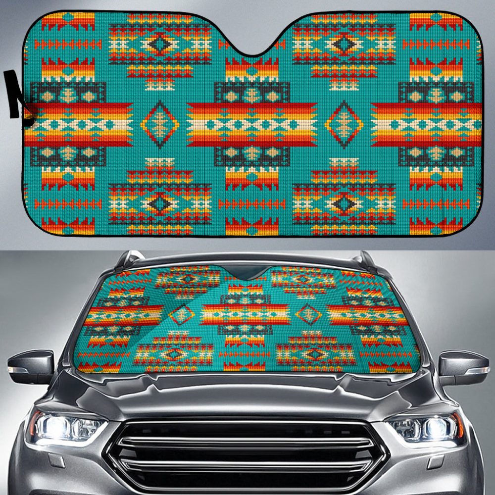 Blue Pattern Native Auto Sun Shades