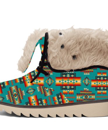 Blue Pattern Native Faux Fur Leather Boots