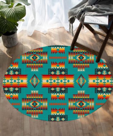 Blue Pattern Native Round Carpet