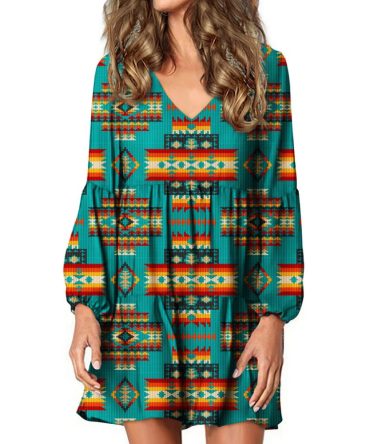 Blue Pattern Native Swing Dress