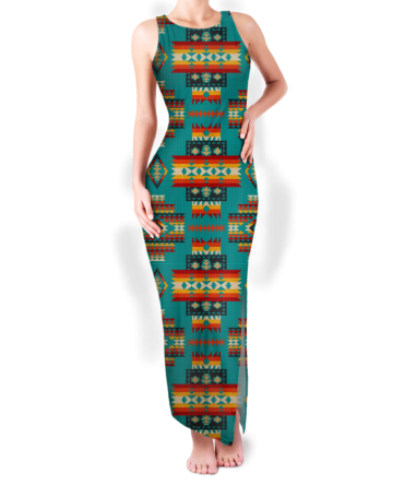 Pattern Native Round Neck Double Slit Sundress