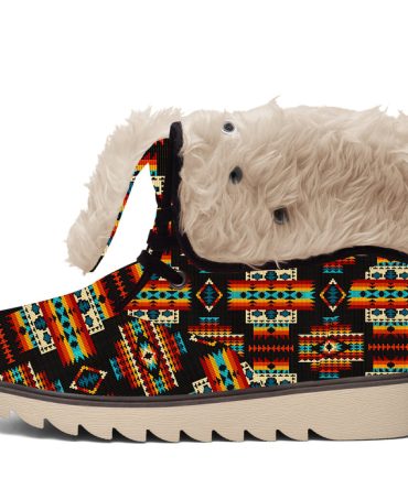 Black Pattern Native Faux Fur Leather Boots