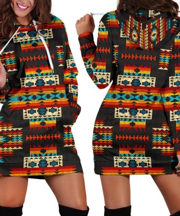 Black Pattern Native Hoodie Dress