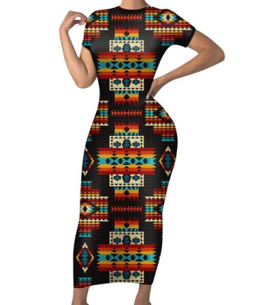 Black Pattern Native Short-Sleeved Body Dress