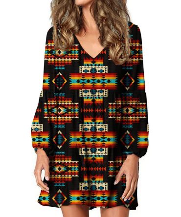 Black Pattern Native Swing Dress