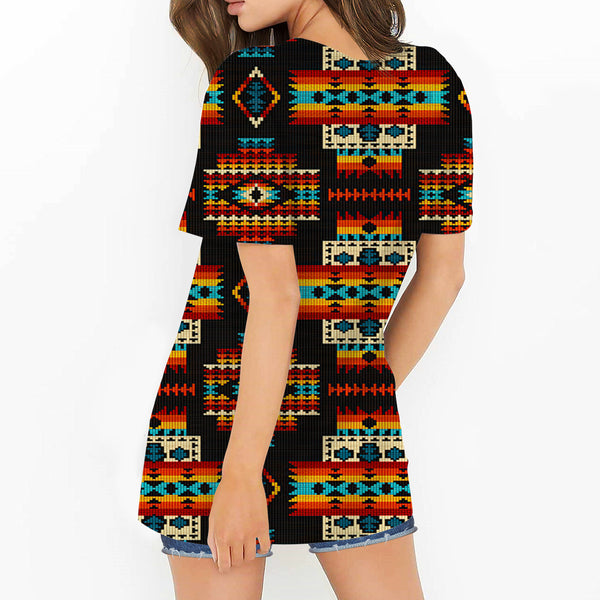 Black Pattern Round Neck Hollow Out Tshirt - Image 3