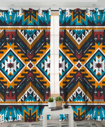 Yellow Aztec Geometric Living Room Curtain