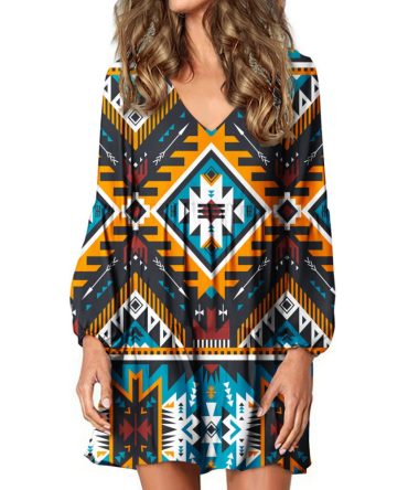 Yellow Aztec Geometric Swing Dress