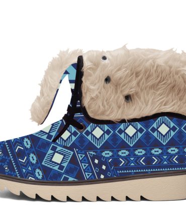 Navy Pattern Native Faux Fur Leather Boots Men Women