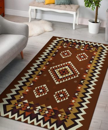 Ethnic Geometric Brown Pattern Area Rug