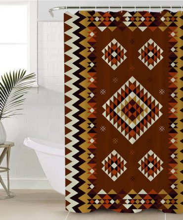 Ethnic Geometric Brown Pattern Shower Curtain