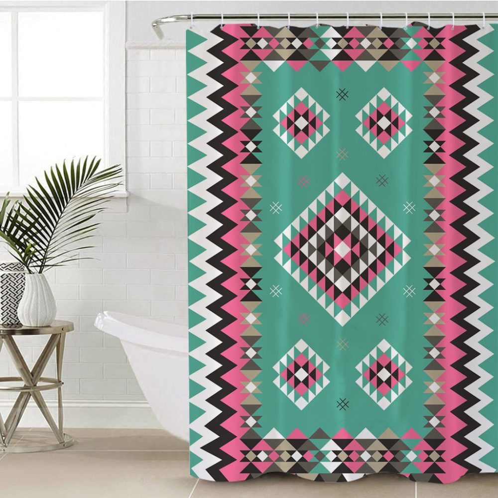 Ethnic Geometric Pink Pattern Shower Curtain