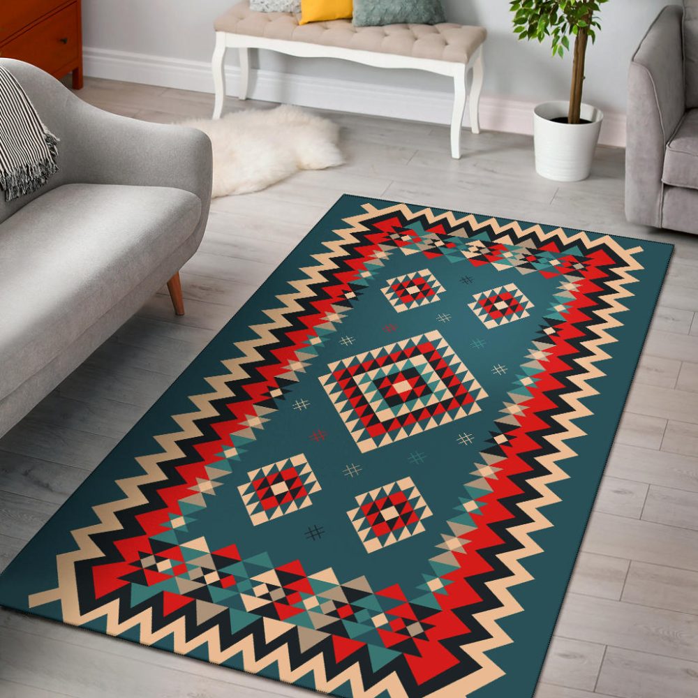 Ethnic Geometric Red Pattern Area Rug