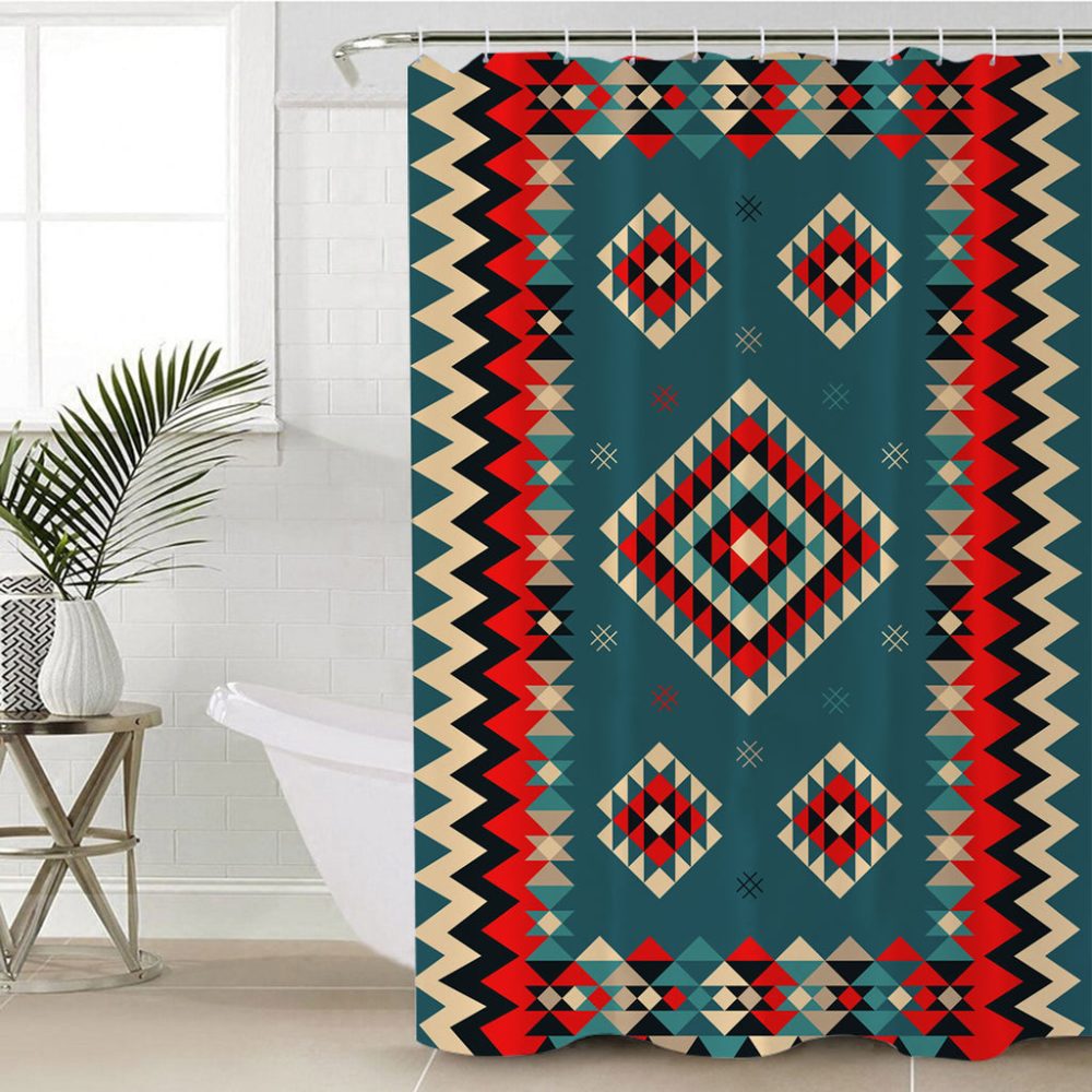 Ethnic Geometric Red Pattern Shower Curtain