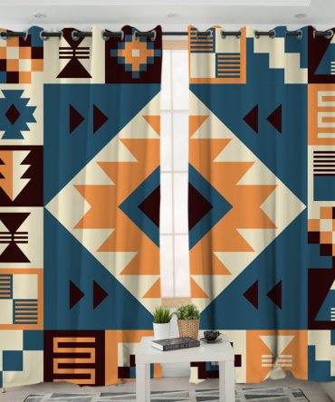 Navy Arrow Pattern Living Room Curtain