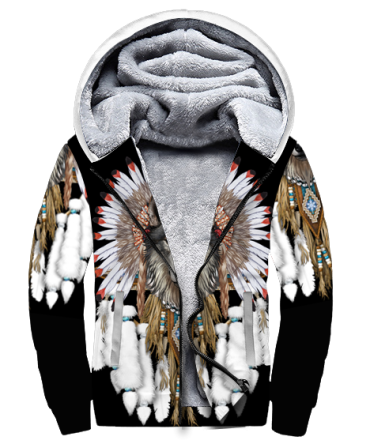 Wolf With Feather Headdress 3D Fleece Hoodie