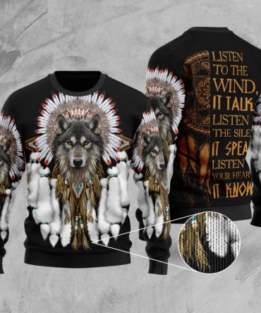 Wolf With Feather Headdress Sweater