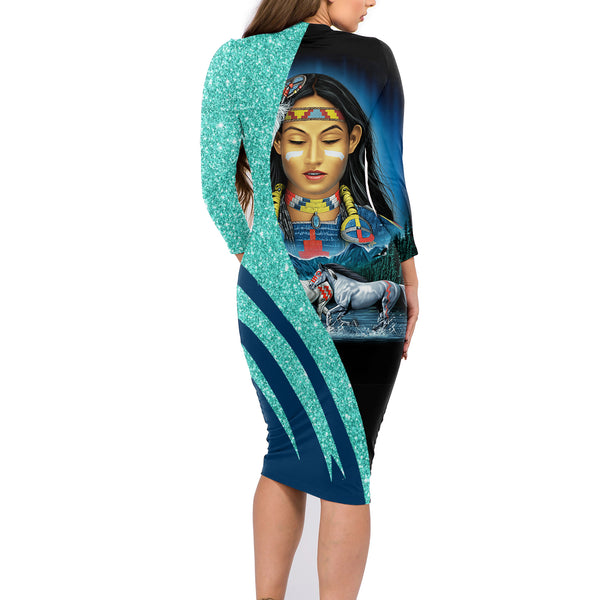 Native Girl & Running Horses Body Dress - Image 3