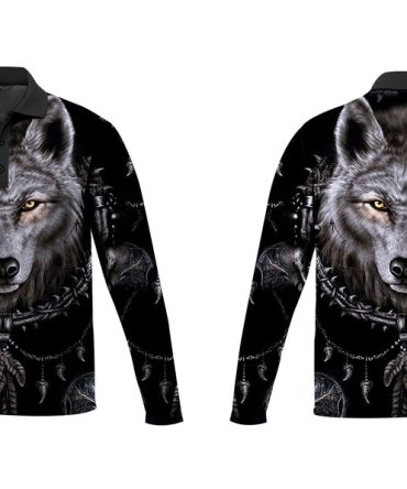 Wolf Native Native American Polo Long Sleeve