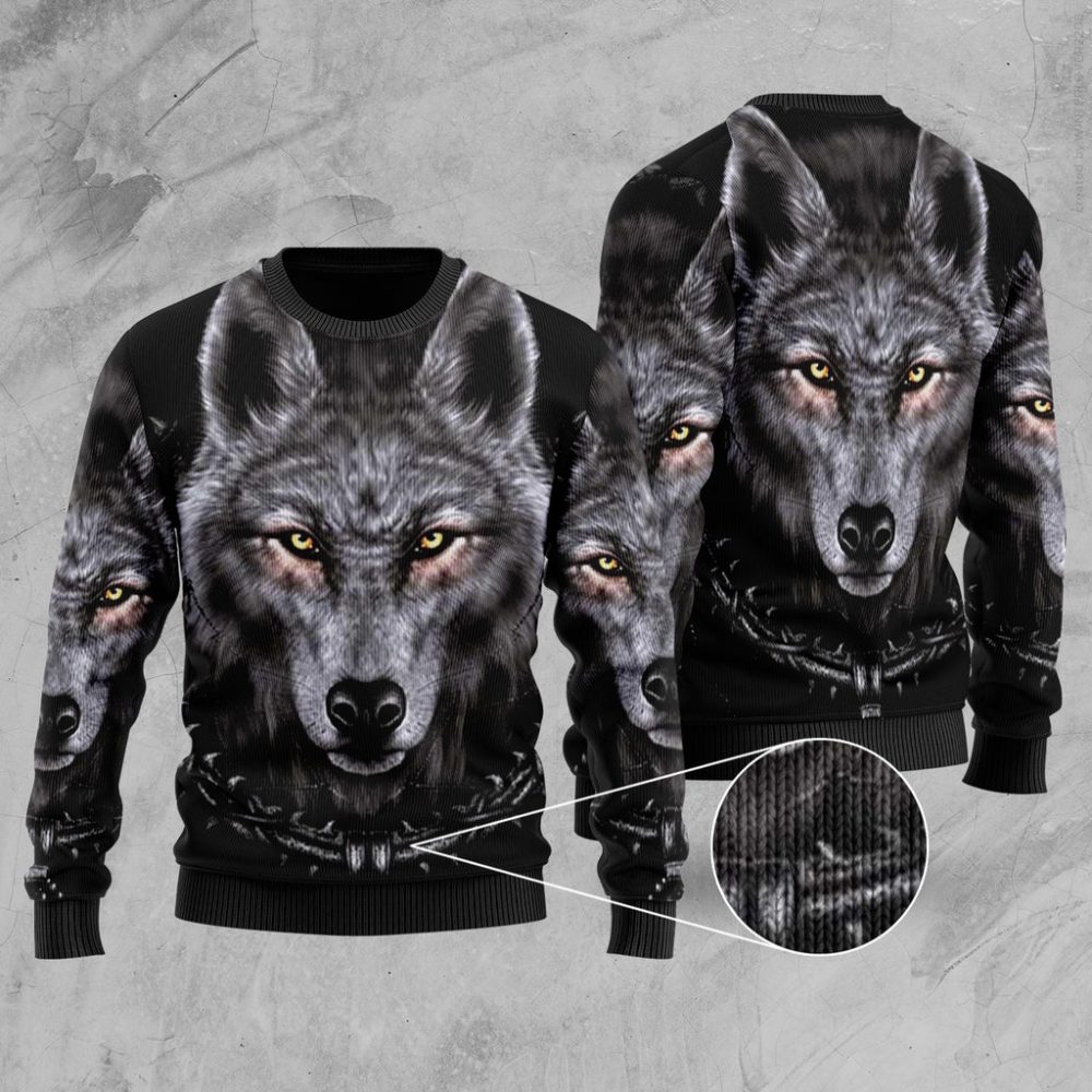 Wolf Native American Sweater Black