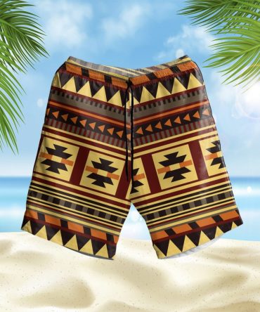 Brown Ethnic Pattern Hawaiian Shorts