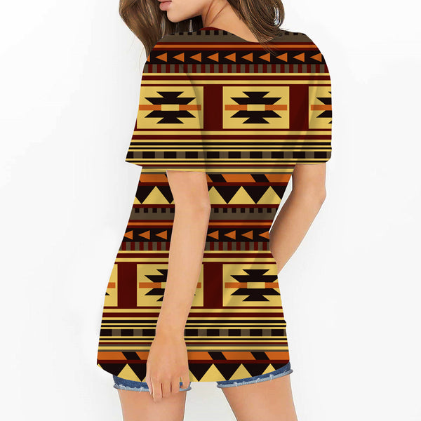 Brown Ethnic Pattern Round Neck Hollow Out Tshirt - Image 3