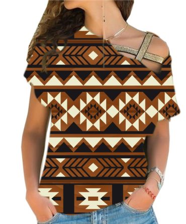 Brown Pattern Native Cross Shoulder Shirt