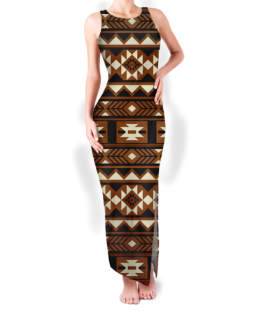 Pattern Native Round Neck Double Slit Sundress