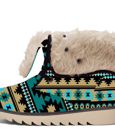 Green Ethnic Aztec Faux Fur Leather Boots