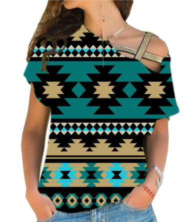 Green Ethnic Aztec Pattern Cross Shoulder Shirt