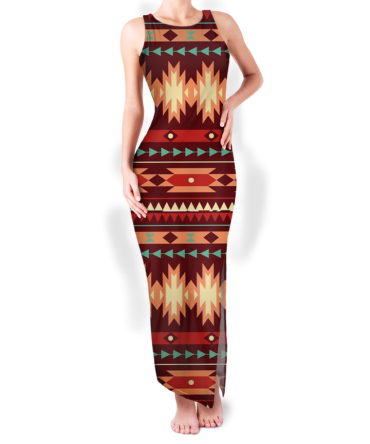 Pattern Native Round Neck Double Slit Sundress