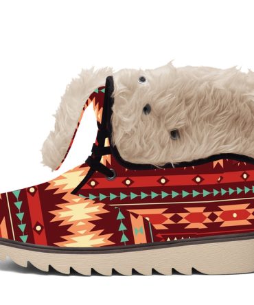 Red Ethnic c Faux Fur Leather Boots