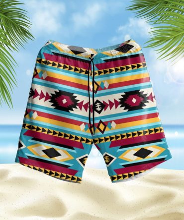 Blue & Red Pattern Hawaiian Shorts