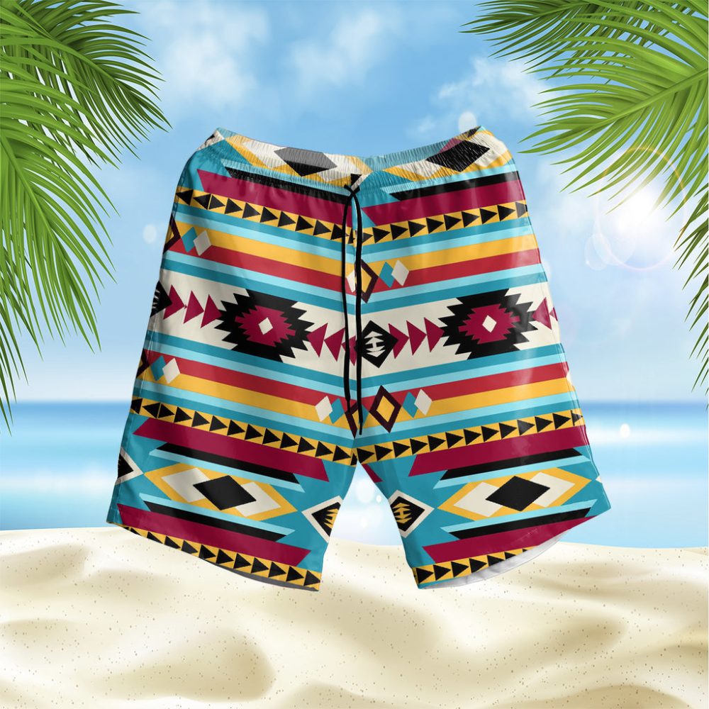 Blue & Red Pattern Hawaiian Shorts