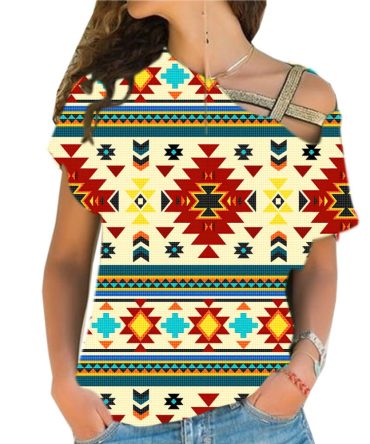Full Color Southwest Pattern Cross Shoulder Shirt