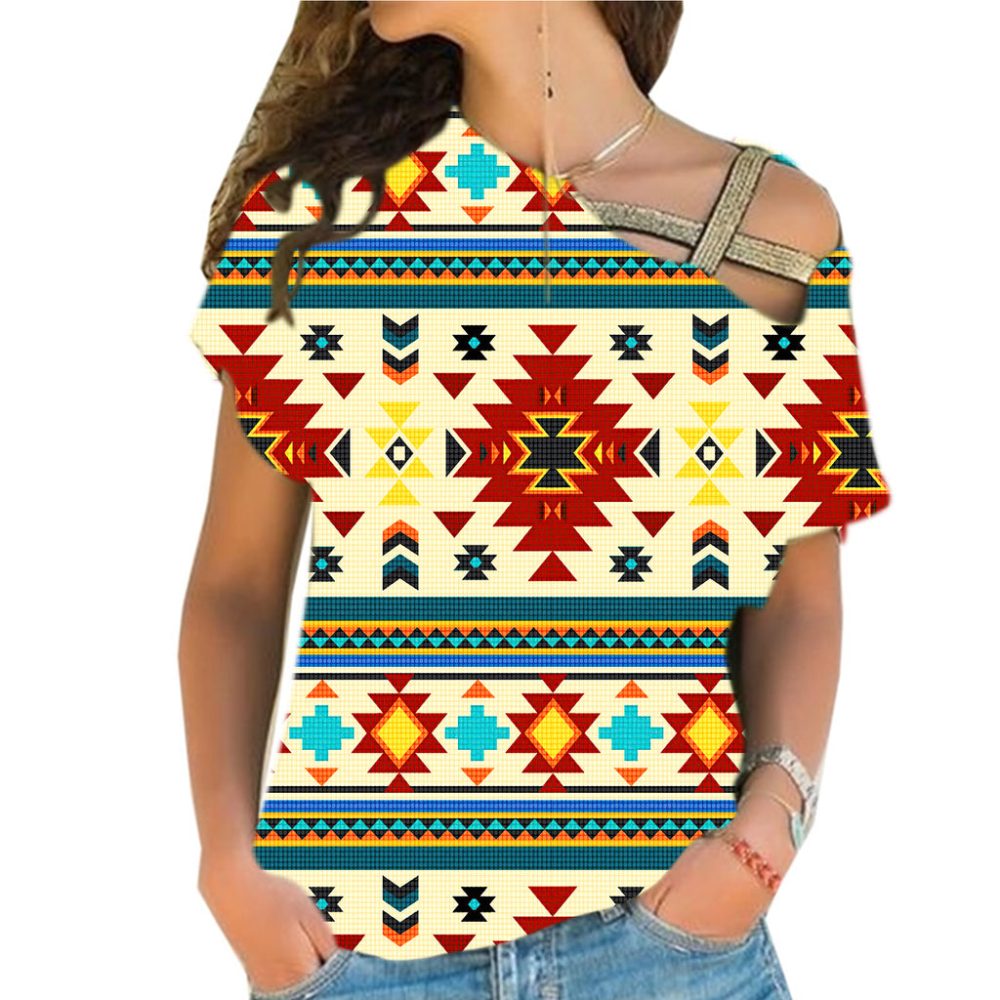 Full Color Southwest Pattern Cross Shoulder Shirt