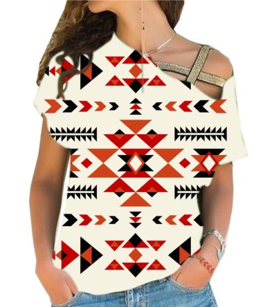 Ethnic Pattern Design Cross Shoulder Shirt